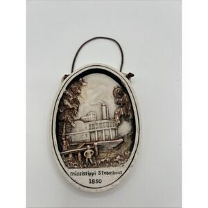 Vtg Hand Painted Bouterware‎ Plaque Mississippi steamboat 1850
